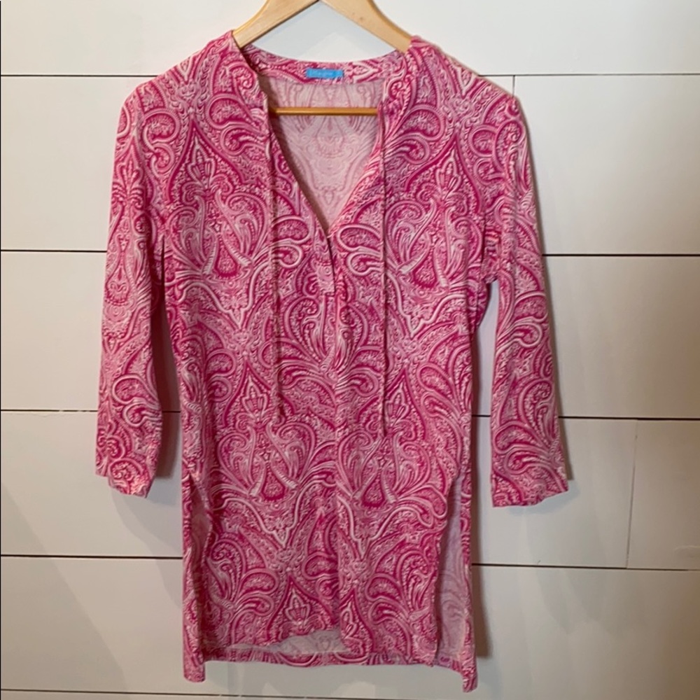 J. McLaughlin pink and white paisley tunic…